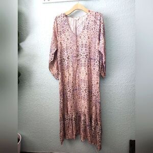 Roller Rabbit dress floral abstract print bohemian coastal midi soft pink